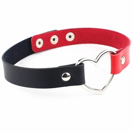 GAUEIOUR Gothic Heart Shaped Leather Necklace,Three Button Dual Color Patchwork Necklace,Harajuku Punk Minimalist Fashion Necklace,Versatile Alloy Necklace(Black Red)