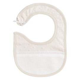 FILET - Soft 3D Polka Dot Fabric Bib with Aida Pocket for Embroidery, Strap Closure, Ideal for Newborns, 100% Made in Italy, Beige and White, Beige and white