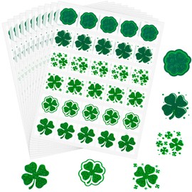 300 Pieces St. Patrick's Day Clover Patterned Sparkle Window Stickers Decals 10 Assorted Sparkles Green Clover Window Stick Happy Clover Static Window 6 Styles