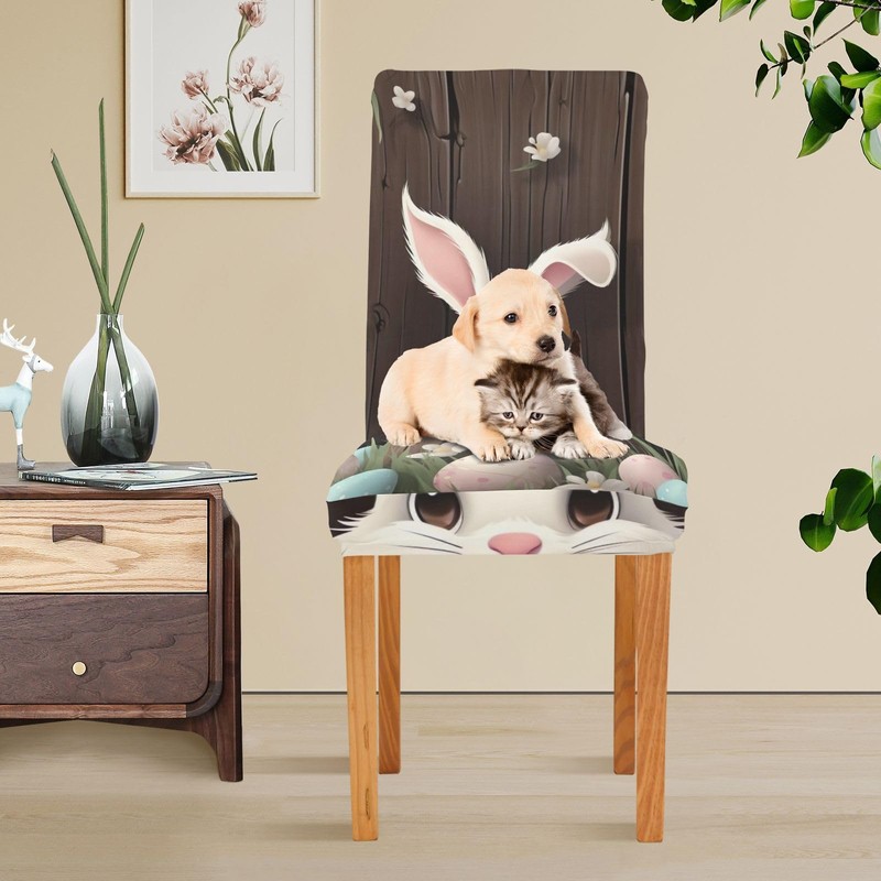 JUMBEAR Easter Cute Rabbit Chair Covers for Dining Room 2PCS,Stretch