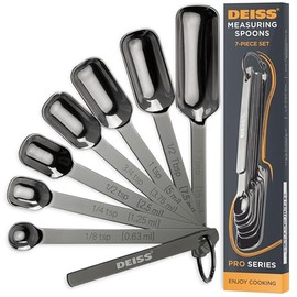 Deiss PRO - Cucharas medidoras de acero inoxidable resistentes para cocinar especias, ingredientes secos o lquidos, cabe en tarro de especias,...     