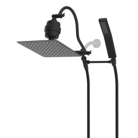 HIBBENT All Metal 10'' Filtered Rainfall Shower Head Combo,High Pressure Handheld Shower - Matte black