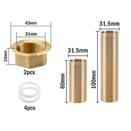 Anlising 2 x Cold Hot Water Brass Pipe Nuts, Cold Water Tap Fittings Nipple Lock Nut, Tap Extension, Tap Extension, Extension Threaded Pipe, for Tap Installation (60 mm & 100 mm)