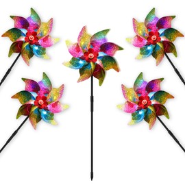 Reflective Bird Scarer Windmill,Windmills Scare Birds Pigeons Deterrent,Colorful Rainbow Pinwheel Wind Spinners for Protection of Garden Crops, Fruits, Flowers, Lawns (5Pcs) (5PCS-B)