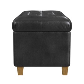 HomePop Home Decor | Button Tufted Storage Bench | Ottoman Bench with Storage for Living Room & Bedroom, Black Faux Leather