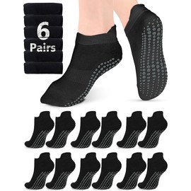 6 Pairs Pilates Socks for Women,yoga socks - Non Slip Grip Socks for Barre, Hospital, Barefoot(Black)