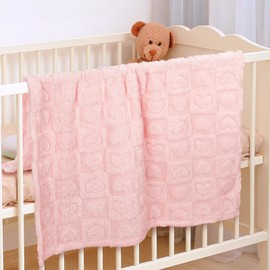 Plush Soft with Heart Checkered Baby Blanket,Fleece Infant Toddler Blankets for Girls Boys,Warm Lightweight Breathable Newborn Receiving Blankets for Crib Stroller 32"×37" (Light Pink, Heart)