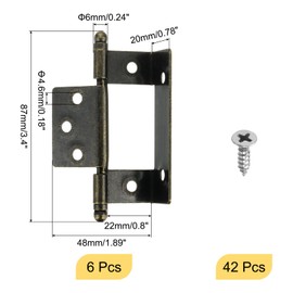 sourcing map 6Pcs Cabinet Hinges Full Inset, 3.4x0.9Inch Partial Wrap Long Axis Tip Hinge Vintage Semi-Wraparound Cover Cabinet Furniture Hinge with Screws, Bronze