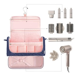 Leudes Shark Flexstyle Carrying Case Dyson Air Wrap Travel Case Large Holder Hair Styler Organizer for Airwrap Attachments Storage Bag with Hanging Hook (Bag Only) (Blue-Large)