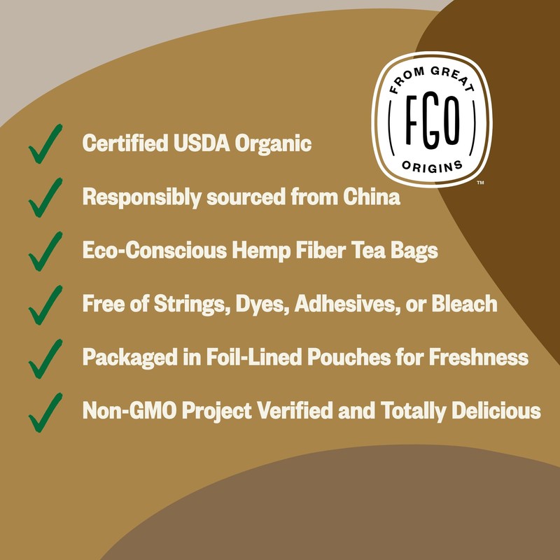 FGO Organic Pu'erh Tea, 100 Count, Eco-Conscious Black Tea Bags,