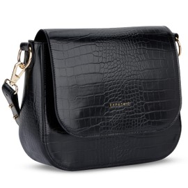Expatrié Umhängetasche Damen Schwarz Kroko - Louise Large - Moderne Handtasche aus Veganem Leder - Crossbody Bag für den Alltag - Flexible Taschengurte