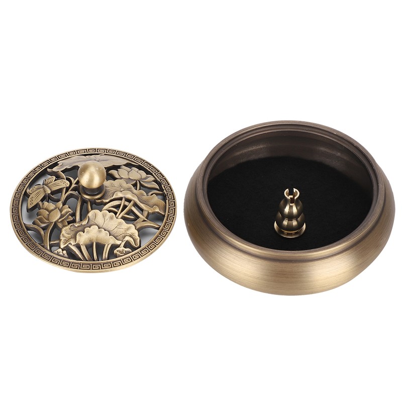 Brass Incense Burner Alloy Metal Stick with Lid Buddhist Supplies