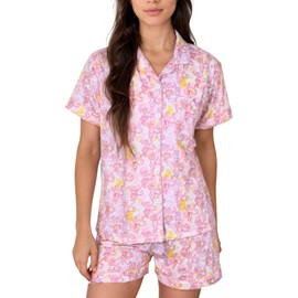 Zelbuck Womens Y2k Preppy Pajamas Set, 2 Piece Button Down Monkey Beach Shorts Set Holiday Vaction Loungewear Pjs for Christmas Thanksgiving Gifts(Light PinkLarge)