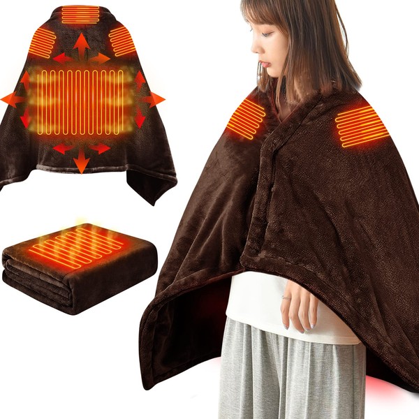 ARZER Electric Blanket, USB Type Blanket, 9 Heating Positions, Can Be Worn, 59.1 x 31.5 inches (150 x 80 cm), 3 Temperature Adjustment, Outdoor, Camping, Large, Winter, Thick, Electric Bedding Pad, Flannel, Washable, Energy Saving, Cold Protection, Dust 