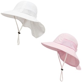 Tisoloow Baby Sun Hats Boys Girls Summer UPF 50+ Sun Protection Toddler Beach Hat Neck Flap Kid Cap with Wide Brim 0 White&Pink Medium