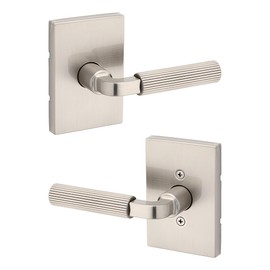 Kwikset Mirada Reeded Interior Passage Door Handle, Lever for Closet and Hallway Doors, Reversible Non-Locking Handle Lever, Satin Nickel, with Microban Protection