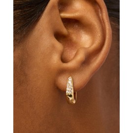 PAVOI 18K Yellow Gold Plated 925 Sterling Silver Posts Cubic Zirconia U Shaped Hoop Earrings | Hypoallergenic CZ Huggie Earrings for Women