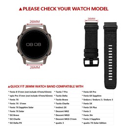 Magiibmc Quickfit Bands Compatible with Fenix 8 51mm/Fenix 7X/ Fenix 6X/ Fenix 5X/ Tactix 7 Pro, 26mm Nylon Watch Band Suitable for Fenix 3/3 HR, Fenix 5X Plus/6X Pro/Descent MK1/Enduro (black, Large)