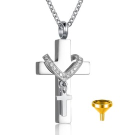 Cross Urn Necklaces for Ashes for Women Men Cremation Jewelry Keepsake Memorial Ash Pendant Necklace for Dad Mom, Silver