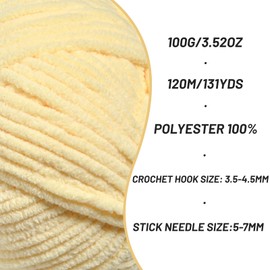 Plush Chenille Chunky Crochet Yarn - Baby Yarn for Crocheting Soft - Velvet Yarns Knitting for Blankets Crafts - Fluffy Amigurumi Yarns 100g / 131yd (Yellowish)