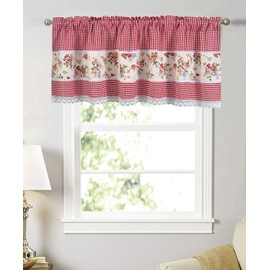 Dreamskull Net Curtain, Bistro Curtain, Country House Short Kitchen Modern Opaque Short Curtains, Short Curtains, Kitchen Curtain, Rod Pocket with Flowers Lace, 150 cm Wide, Checked Small Window