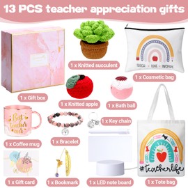 Capoda 13 Pcs Christmas Teacher Appreciation Gifts Box Thank You Gifts for Teacher Best Teacher Gifts for Women Teacher Birthday Gift Ideas for Women Men Teacher Retirement Baskets Gifts Supplies