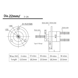 Hat Type Capsule Slip Ring 22mm 6 Wires 2A Black Power Collection Ring for Monitor Robot Surveillance System Drone