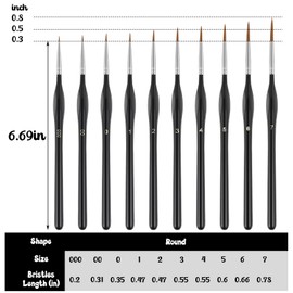 10-Piece Fine Detail Brush Set, Small Artist Brushes, Painting by Numbers Brush, Perfect Detail, Miniature Brush, Painting Brush, Drawing Brush Set for Nail Art, Acrylic, Watercolour, Oil Painting