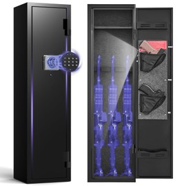 2-3 Gun Safe, Gun Cabinet for Rifles & Pistols, Gun Safe for Large Rifles & Shotguns, Gun Cabinets Quick Access Rifle Safes for Home, Long Gun Safes with Dual Alarm & Mute Mode, Adjustable Rack, LED