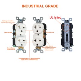 EDYCARX Nema 6-20 Duplex Receptacle, 20 Amp 240 Volt Outlet, Industrial Grade, 2-Pole, 3-Wire, 6-15R Outlet 6-20R Receptacle, White, 2 Pack