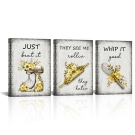 RnnJoile Bakery Wall Art Yellow and Grey Kitchen Picture Prints on Canvas Bakery Quote Painting Bakery Room Decor Framed Cooking Gift Each Piece 12x16inch (Yellow)