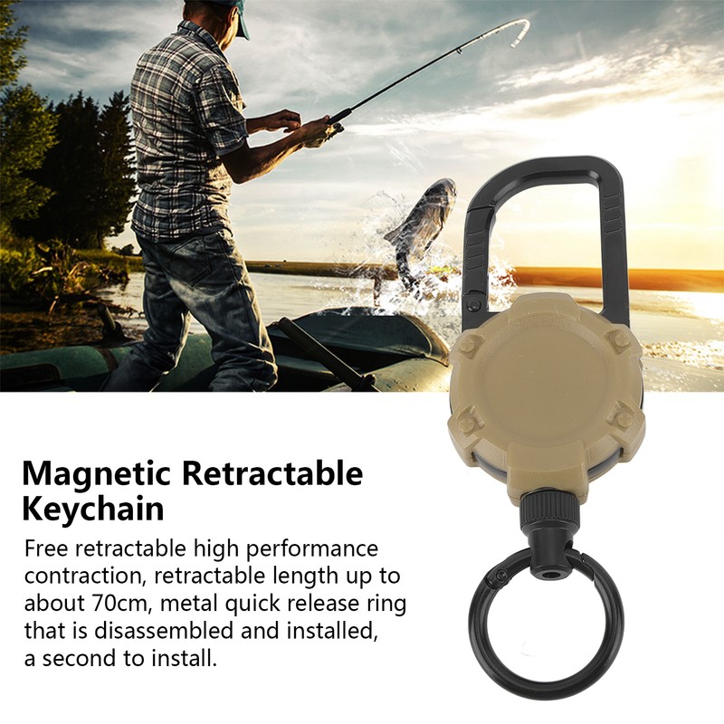 Magnetic Retractable Keychain Stainless Steel Wire Easy Pull Buckle Carabiner