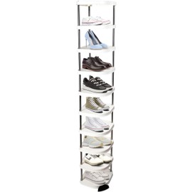 Vertical Free Standing Shoe Rack for Front Door Entrance Shoe Organizer Cabinet for Closet Entryway Tall Narrow Shoe Shelf Storage for Small Space (10 Tier-White)