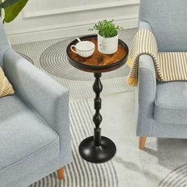 ZEXVIDA Small Round Drink Table,Pedestal Tables,Small Round Side Table for Narrow Spaces,End Table for Living Room, Bedroom, Bathroom,Balcony (Rustic Brown)