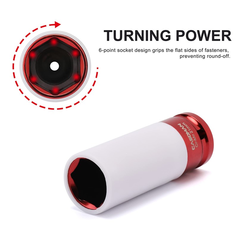 CASOMAN 1/2- Inch Drive Wheel Protector Impact Socket, Extra Thin
