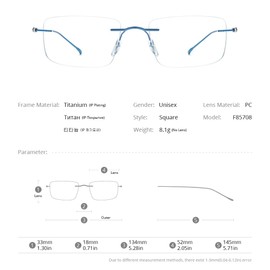 FONEX Titanium Glasses Frame,Rimless Frameless Optical Eyewear Eyeglasses for Men and Women F85634 (F85708 Blue)