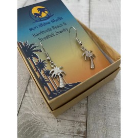Son Shine Shells New in Box Silver Palm Tree Earrings - Nickel Free Handmade