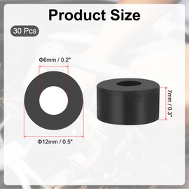 PATIKIL Multi Purpose Rubber Spacer, 30Pcs 6mm ID x 12mm OD x 7mm T Neoprene Round Anti-Vibration Isolation Pads Isolator Rubber Bushings Spacer Washer for HVAC Bolts Car Accessories