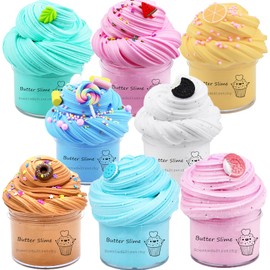 HOGFIT Butter Slime Kit for Girls 8 Pack, Party Favors with Watermelon, Coffee, Mint, Candy, and Lemon Slime, Stretchy and Non-Sticky, Stress Relief Toy for Boys, Easter Basket Stuffers