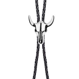 joymiao Western Vintage Bolo Tie for Men - Cow Skull Design Cowboy Tie - Black Leather Bolo Necktie Necklace for Men Women