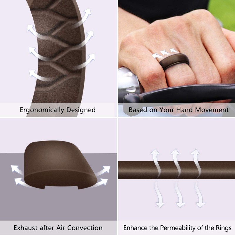 Forthee Silicone Wedding Ring for Men, Breathable Airflow Inner Curve,