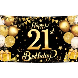 21st Happy Birthday Black Wall Banner,Foil