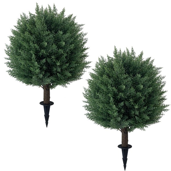 21'' Artificial Cedar Topiary Ball Trees with Ground Spike, 2