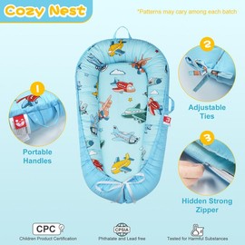 Baby Lounger for Newborn- Baby Nest Co Sleeping for Baby 0-24 Months, Breathable Portable Infant Nest - Adjustable 100% Cotton baby bed