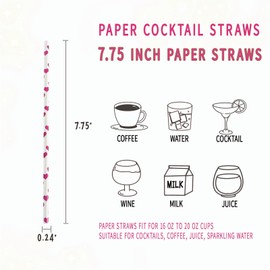 Paper Straws, Disposable Drinking Straws Biodegradable 7.75 inch,for Wedding Birthday Decorative Holiday Party Supplies - 100 Count, Foil Rose Pink Heart