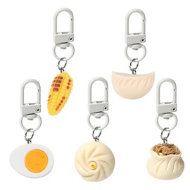 YUHUANLAN Mini Food Keychain Set Steamed Bun, Shumai, Dumpling, Corn, Egg Cute Kawaii Accessories for Backpacks, Bags & Gifts (suit)