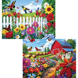 2 Pack 500 Piece Puzzle for Adults, Farm Hummingbirds Jigsaw Puzzle for Adults Teens,Large Piece Puzzle for Kids 8-10 10-12,Glossy & Sturdy Pieces,Challenging Family Game Great Gift,20.5x15 in