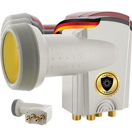 Schwaiger 714371 Digital Premium Quad LNB (Charcoal) for Two Participants with Sun Protect and Pull-Out Weather Protection, Gold-Plated Connectors for the Highest Quality (Full HD, 3D, Ultra HD / 4K)
