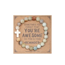 Inspirational Bracelets for Women Natural Stone Healing Relaxation Chakra Cross Bracelet Gifts for Christian Easter Graduation Birthday Christmas Mothers day Valentines Thanksgiving Appreciation Gifts