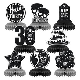 SINGOMON 8Pcs Rip To My 20s Honeycomb Centerpieces Black Death of My Youth 30th Birthday Centerpieces Thirty Birthday Honeycomb Table Topper for Black Birthday Decorations, Happy Birthday Decorations, 30th Birthday Decorations for Men Women